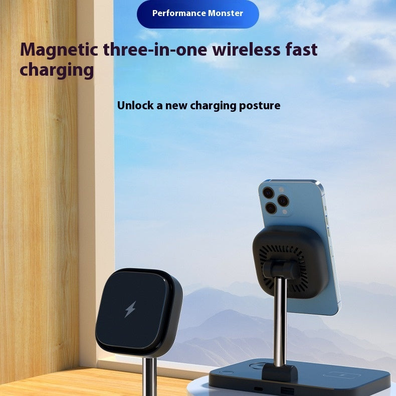 New Desktop Mobile Phone Cooling Bracket Magnetic Wireless Three-in-one Charger